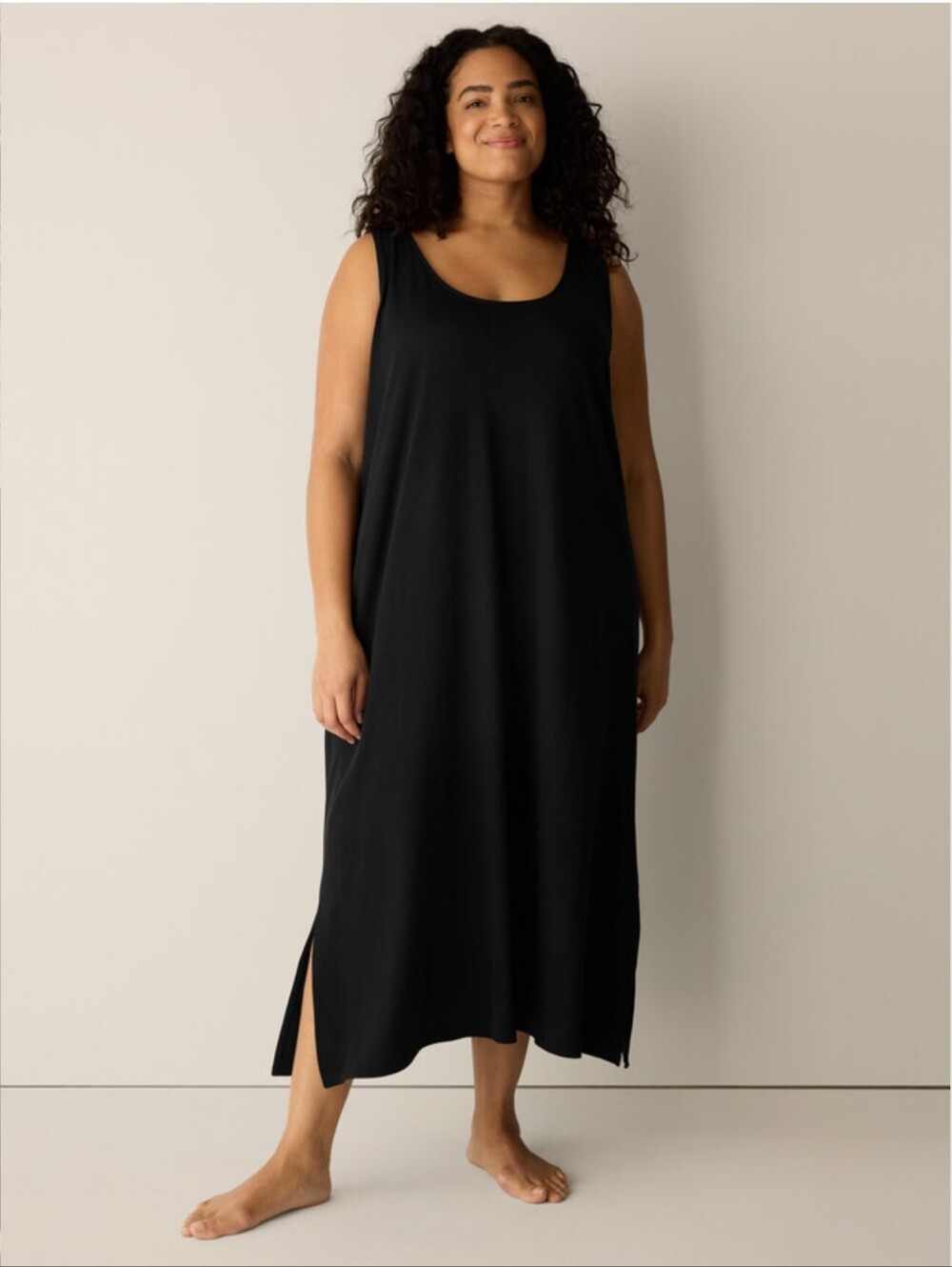 Eileen Fisher Women's Black Organic Cotton Interlock Tank Sleep Dress Sz XL